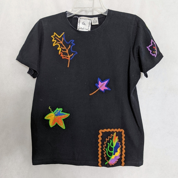 Michael Simon Tops - Fall Leaf Applique Autumn Tee Shirt